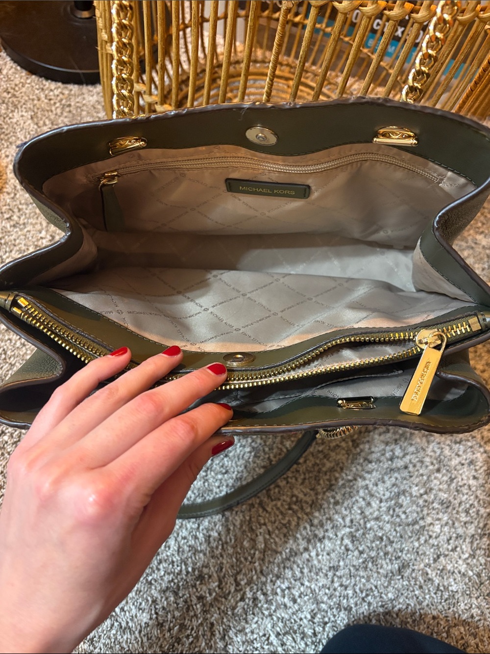 Michael Kors Olive Green Chain-Handle Tote - Picture 2 of 5